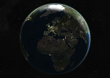 Globo centrado en Europa y África, imagen satelital en color verdadero